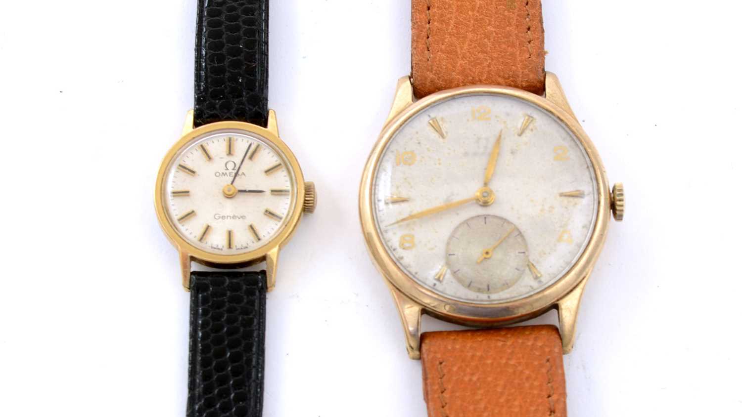 Lot 138 - Omega 9ct yellow gold cased manual wind wristwatch, and another