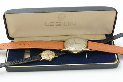 Lot 138 - Omega 9ct yellow gold cased manual wind wristwatch, and another