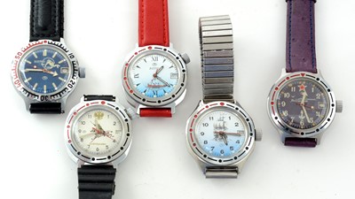 Lot 158 - Five Vostok (Boctok) Military Watch manual wind steel cased wristwatches