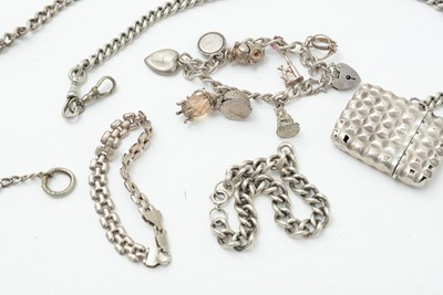 Lot 172 - A selection of silver and silver-coloured metal jewellery and a vesta case.