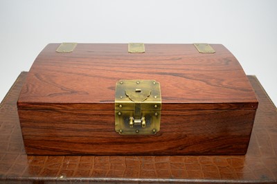 Lot 365 - A vintage crocodile skin effect travel trunk; another; and a Chinese box