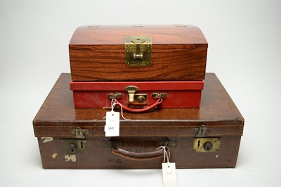Lot 365 - A vintage crocodile skin effect travel trunk; another; and a Chinese box