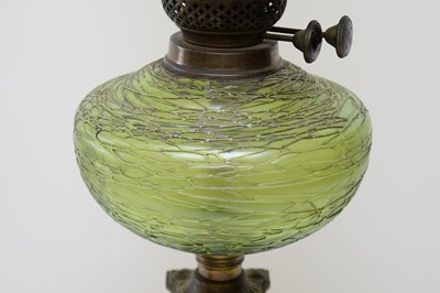 Lot 321 - A Victorian brass and alabaster oil lamp