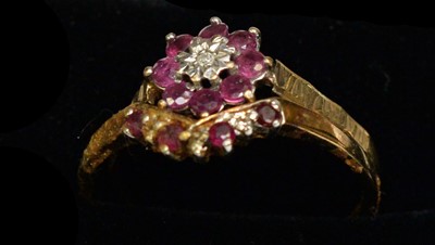 Lot 120 - A ruby and diamond cluster ring and various others