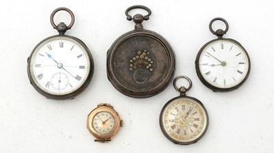 Lot 1026 - Silver pocket and fob watches and a gold cocktail watch