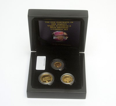 Lot 1187 - The Five Portraits of Her Majesty Quees Elizabeth II 90th Birthday Sovereign Set