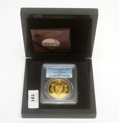 Lot 191 - 2015 Vivat Regina Birthday £100 gold proof coin