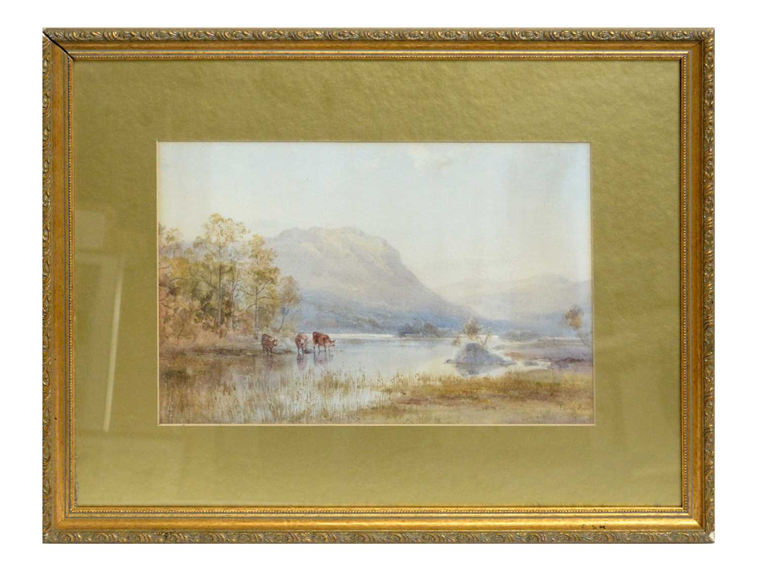 Lot 757 - Edward Tucker Jnr - Misty Highland Loch View with Cattle | watercolour