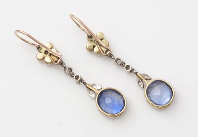 Lot 437 - A fine pair of Victorian sapphire, diamond and seed pearl drop earrings
