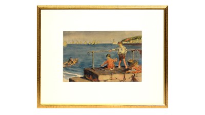 Lot 617 - Dudley Hardy - Two Young Boys Fishing | watercolour