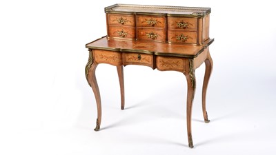 Lot 1318 - A Louis XV style walnut and inlaid bonheur du jour c.1900