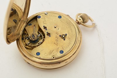 Lot 592 - M.J. Russell, London: an 18ct yellow gold-cased hunter pocket watch
