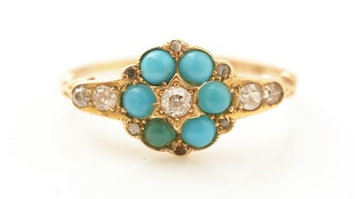 Lot 472 - An Edwardian diamond and turquoise cluster ring