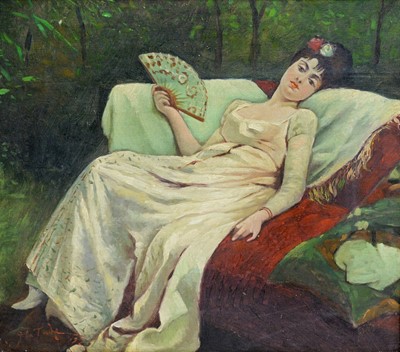 Lot 1074 - Gaston La Touche - Reclining in the Garden | oil