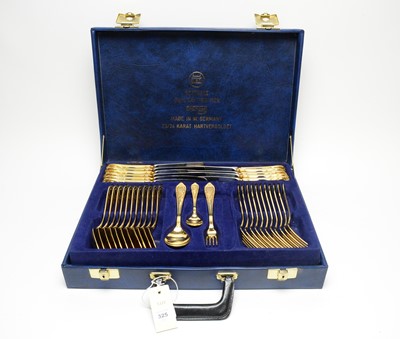 Lot 325 - A cased set of German Bestecke Aus Solingen 24 carat gold plated cutlery