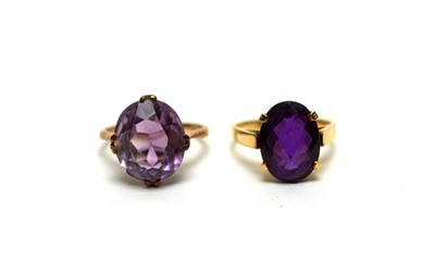 Lot 1017 - Two amethyst rings