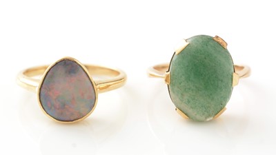 Lot 758 - An opal ring, and an aventurine quartz ring