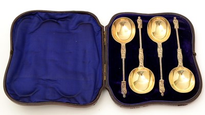 Lot 166 - A Victorian cased set of four silver parcel gilt fruit spoons