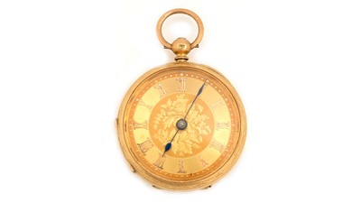 Lot 598 - Goldsmiths & Silversmiths Company, Newcastle: an 18ct yellow gold-cased open-faced fob watch