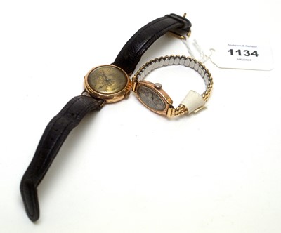 Lot 1134 - Two gold cased wrist watches