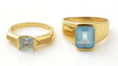 Lot 928 - Two topaz rings, both in 18ct yellow gold mounts and shanks