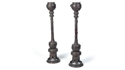 Lot 804 - A pair of early 20th Century Japanese bronze jardinieres