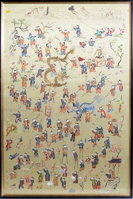 Lot 1027 - 20th Century Chinese - Figures enjoying a festival | embroidered silk