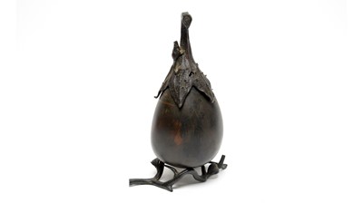 Lot 802 - A Japanese bronze censer of gourd form with frog