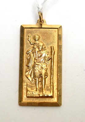 Lot 1243 - A 9ct yellow gold rectangular St Christopher Medal or pendant