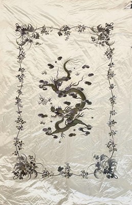 Lot 1131 - An uncommonly fine Qing Chinese silk wall hanging depicting the Imperial Dragon