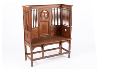 Lot 1310 - An early 20th Century Arts and Crafts oak hall settle by Shapland and Petter