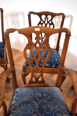 Lot 3 - A set of five oak Chippendale style dining chairs