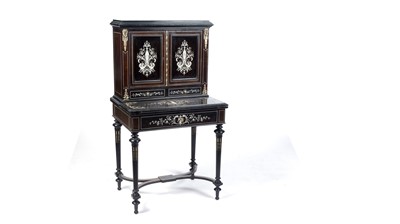 Lot 1330 - A late 19th Century Italian ebonised and ivory inlaid writing cabinet