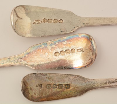 Lot 143 - A quantity of antique silver fiddle-pattern flatware