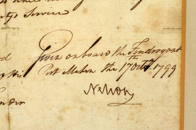 Lot 1058 - Nelson (Horatio): a signed manuscript order given to Lieutenant Giffard to take charge of HMS Leandor