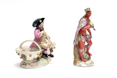 Lot 896 - Meissen figural salt and a Sitzendorf  figure