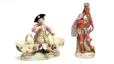 Lot 896 - Meissen figural salt and a Sitzendorf  figure