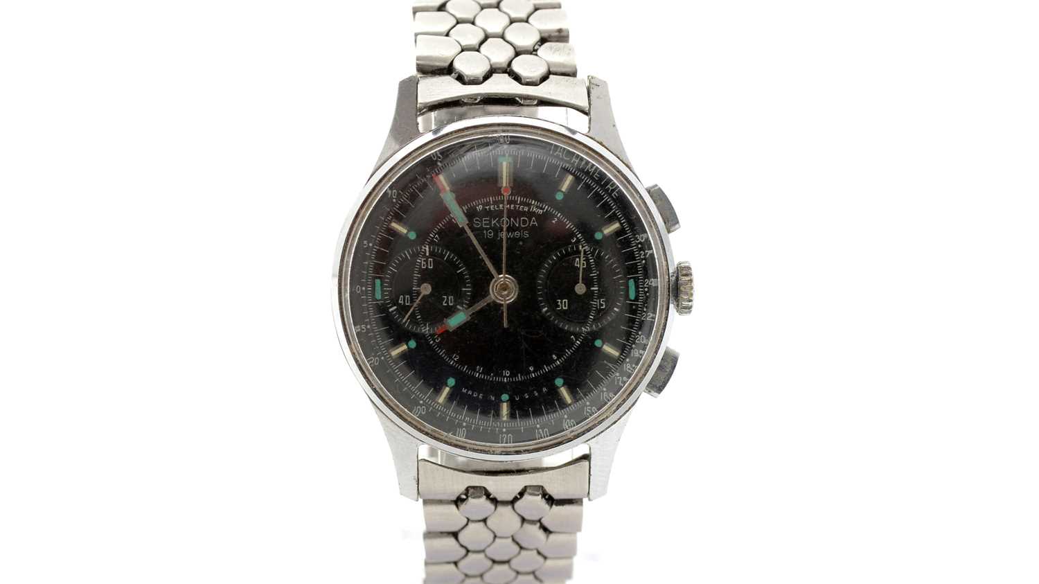 Lot 599 - Sekonda Chronograph: a steel-cased manual wind wristwatch