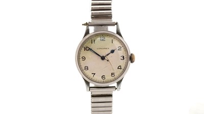Lot 576 - Longines: a steel-cased manual wind Military wristwatch