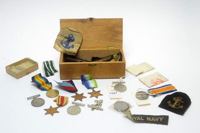 Lot 1227 - A selection of WWI and WWII medals and other items