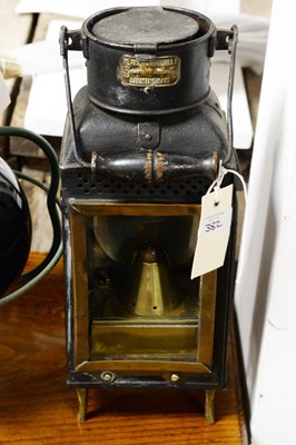 Lot 382 - An early 20th Century marine nautical ships lamp; together with a brass lantern