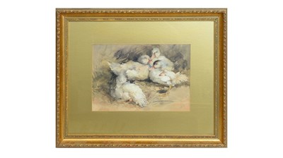 Lot 1017 - Nellie Harvey - A Brood of Goslings | watercolour