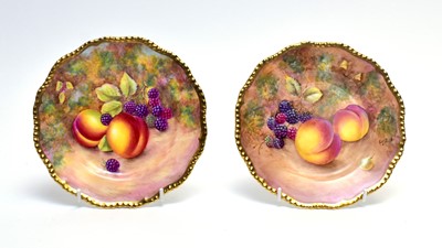 Lot 862 - Pair Royal Worcester fruit painted tea plates by Leaman and English