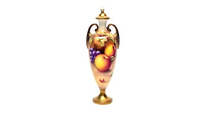 Lot 868 - Royal Worcester fruit painted vase and cover by P.English