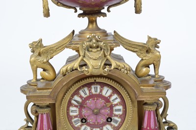 Lot 1256 - Japy Freres, A late 19th Century French gilt metal & pink garniture  mantel clock