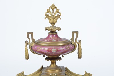 Lot 1256 - Japy Freres, A late 19th Century French gilt metal & pink garniture  mantel clock