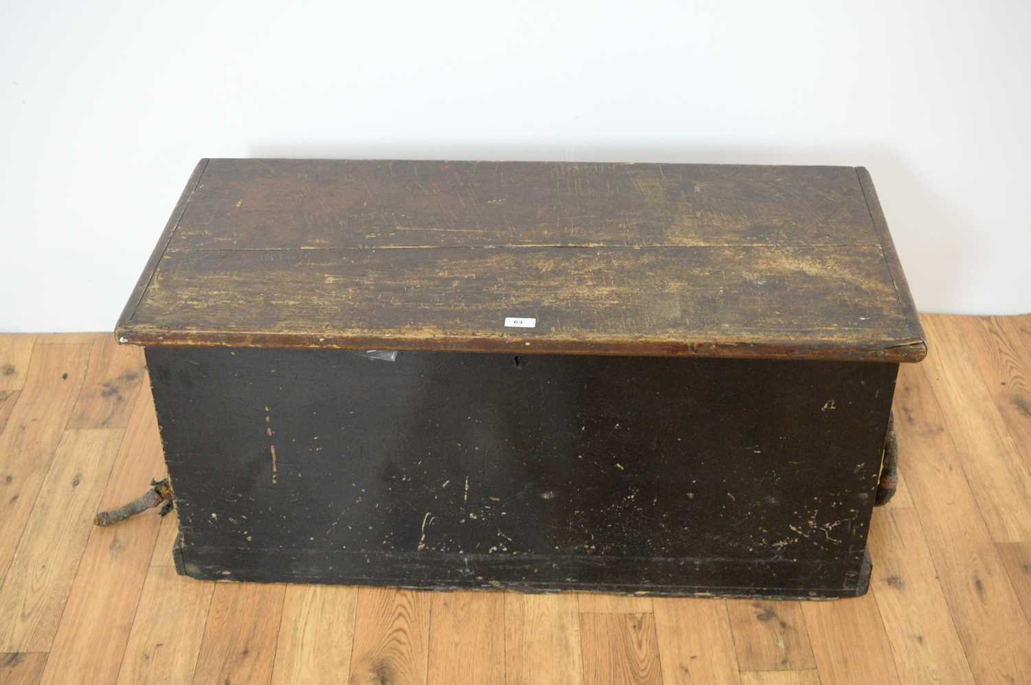 Lot 63 - An early 20th Century ebonised pine carpenters chest with tools