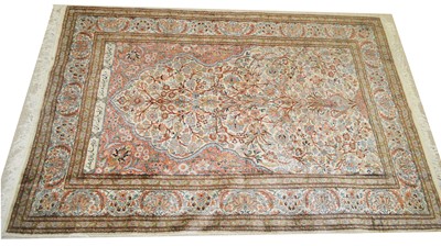 Lot 1244 - A silk Kashan prayer rug