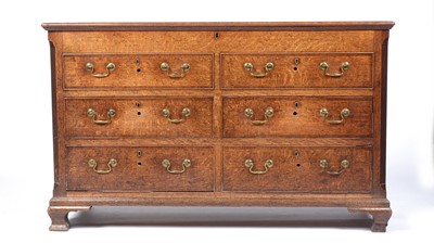 Lot 1355 - An 18th century Lancashire oak and mahogany banded mule chest