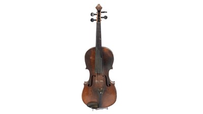 Lot 773 - Continental violin, two bows, cased